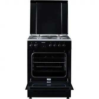 Aragaz mixt Heinner HFSC-S66FDCC-IBK, digital, 4 arzatoare, cuptor electric, autocuratare catalitica, timer, grill, ventilatie, aprindere electrica plita, sertar inferior vase, 60x60 cm, negru