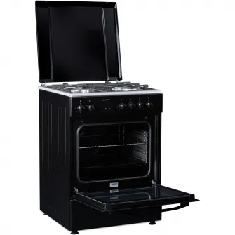 Aragaz mixt Heinner HFSC-S66FDCC-IBK, digital, 4 arzatoare, cuptor electric, autocuratare catalitica, timer, grill, ventilatie, aprindere electrica plita, sertar inferior vase, 60x60 cm, negru