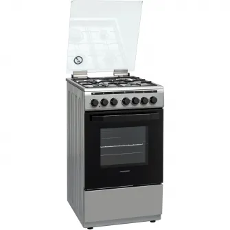 Aragaz mixt Heinner HFSC-V60LITGC-SS, 4 arzatoare gaz, Dispozitiv de siguranta plita, Aprindere electrica, Cuptor electric, Timer, Grill, Clasa A, 50 cm, Inox