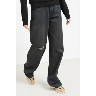 ARMANI EXCHANGE, Blugi ampli cu detalii deteriorate, Negru stins, 28