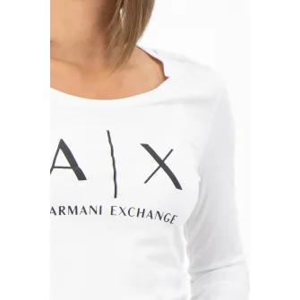 ARMANI EXCHANGE, Bluza slim fit cu imprimeu logo, Alb/Negru, S