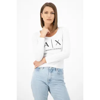 ARMANI EXCHANGE, Bluza slim fit cu imprimeu logo, Alb/Negru, XL