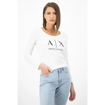 ARMANI EXCHANGE, Bluza slim fit cu imprimeu logo, Alb/Negru, XL