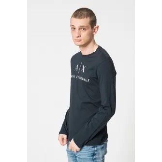 ARMANI EXCHANGE, Bluza slim fit de bumbac, Alb, Bleumarin, M