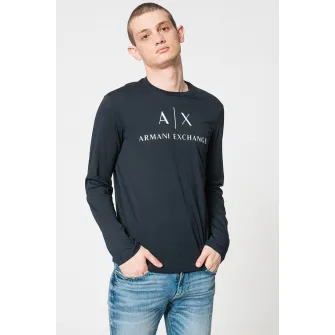 ARMANI EXCHANGE, Bluza slim fit de bumbac, Alb, Bleumarin, M