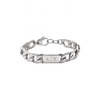 ARMANI EXCHANGE, Bratara din otel inoxidabil cu detaliu logo, Argintiu