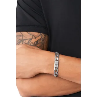 ARMANI EXCHANGE, Bratara din otel inoxidabil cu detaliu logo, Argintiu