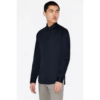ARMANI EXCHANGE, Camasa cu maneci lungi si logo brodat, Bleumarin inchis, S