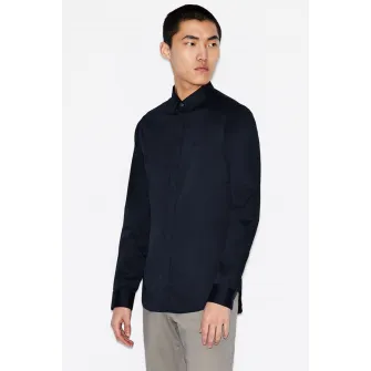 ARMANI EXCHANGE, Camasa cu maneci lungi si logo brodat, Bleumarin inchis, 2XL