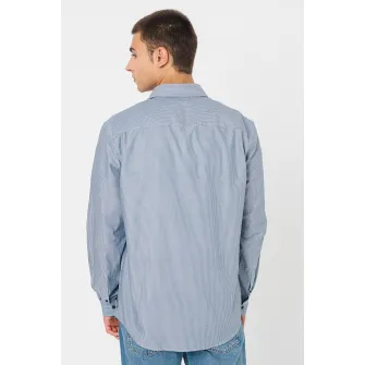 ARMANI EXCHANGE, Camasa de bumbac cu guler ascutit, Alb, Albastru inchis, S