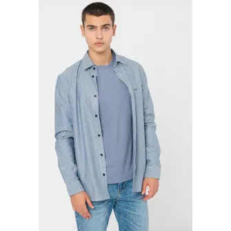 ARMANI EXCHANGE, Camasa de bumbac cu guler ascutit, Alb, Albastru inchis, S