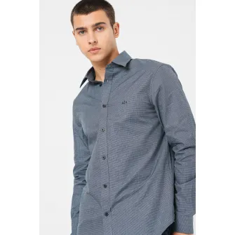 ARMANI EXCHANGE, Camasa de bumbac cu guler ascutit, Albastru ultramarin, Alb murdar, XS