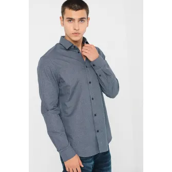 ARMANI EXCHANGE, Camasa de bumbac cu guler ascutit, Albastru ultramarin, Alb murdar, XS