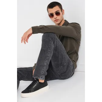 ARMANI EXCHANGE, Camasa uni cu maneci lungi, verde militar inchis, XS