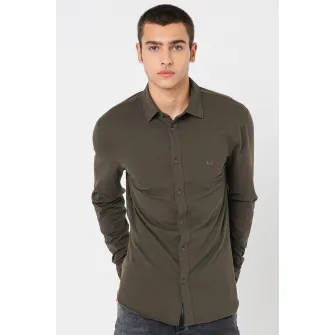 ARMANI EXCHANGE, Camasa uni cu maneci lungi, verde militar inchis, XS