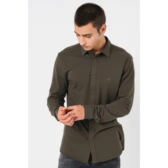 ARMANI EXCHANGE, Camasa uni cu maneci lungi, verde militar inchis, XS