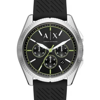 ARMANI EXCHANGE, Ceas cronograf cu o curea de silicon, Negru