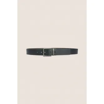ARMANI EXCHANGE, Curea reversibila de piele cu catarama metalica, Negru, 111