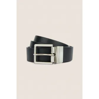 ARMANI EXCHANGE, Curea reversibila de piele cu catarama metalica, Negru, 116 CM Standard
