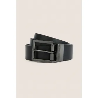 ARMANI EXCHANGE, Curea reversibila de piele cu catarama metalica, Negru, 111