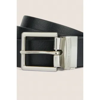 ARMANI EXCHANGE, Curea reversibila de piele cu catarama metalica, Negru, 116 CM Standard
