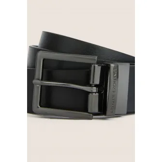 ARMANI EXCHANGE, Curea reversibila de piele cu catarama metalica, Negru, 111