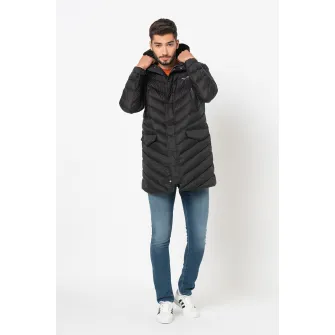 ARMANI EXCHANGE, Geaca cu umplutura de puf, model lung si aspect matlasat, Negru, XL