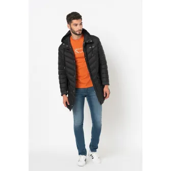 ARMANI EXCHANGE, Geaca cu umplutura de puf, model lung si aspect matlasat, Negru, XL