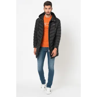 ARMANI EXCHANGE, Geaca cu umplutura de puf, model lung si aspect matlasat, Negru, XL