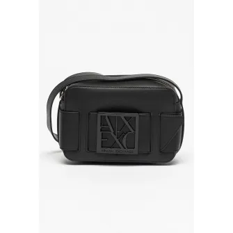 ARMANI EXCHANGE, Geanta crossbody de piele ecologica cu placuta logo, Negru