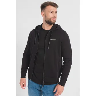 ARMANI EXCHANGE, Hanorac de bumbac cu fermoar si detalii logo, Negru, S