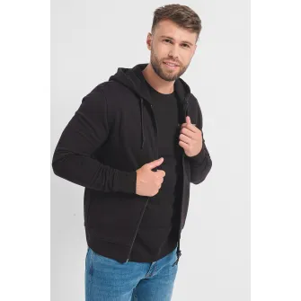 ARMANI EXCHANGE, Hanorac de bumbac cu fermoar si detalii logo, Negru, S