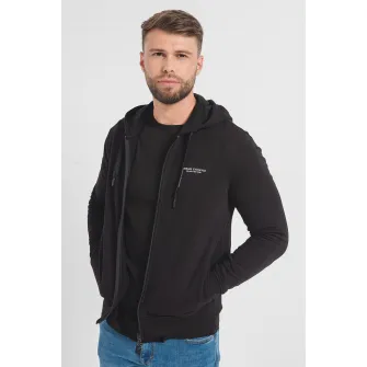ARMANI EXCHANGE, Hanorac de bumbac cu fermoar si detalii logo, Negru, S