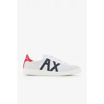 ARMANI EXCHANGE, Pantofi sport de piele cu aspect perforat, Alb, 7