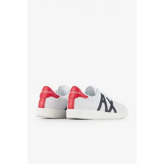 ARMANI EXCHANGE, Pantofi sport de piele cu aspect perforat, Alb, 7