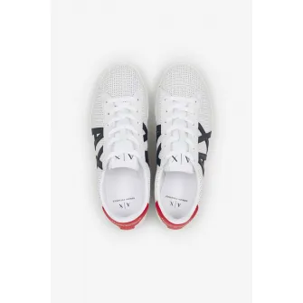 ARMANI EXCHANGE, Pantofi sport de piele cu aspect perforat, Alb, 7