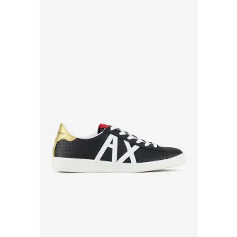 ARMANI EXCHANGE, Pantofi sport din piele cu garnituri contrastante, Negru, 10