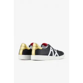 ARMANI EXCHANGE, Pantofi sport din piele cu garnituri contrastante, Negru, 10