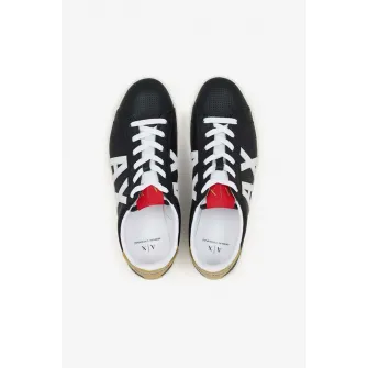 ARMANI EXCHANGE, Pantofi sport din piele cu garnituri contrastante, Negru, 9