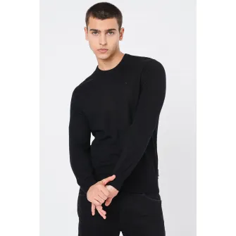 ARMANI EXCHANGE, Pulover de lana tricotat fin, Negru, L