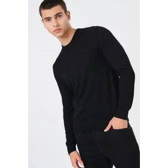 ARMANI EXCHANGE, Pulover de lana tricotat fin, Negru, L