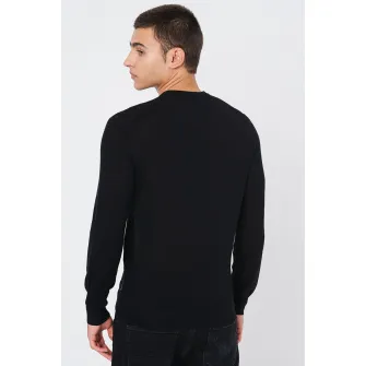 ARMANI EXCHANGE, Pulover de lana tricotat fin, Negru, L