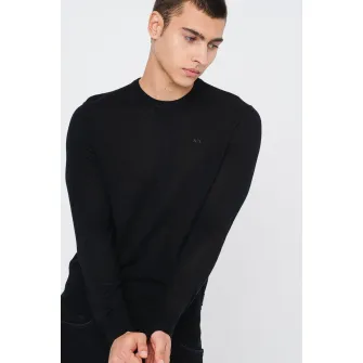 ARMANI EXCHANGE, Pulover de lana tricotat fin, Negru, L