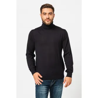 ARMANI EXCHANGE, Pulover de lana virgina cu guler inalt, Bleumarin, 2XL
