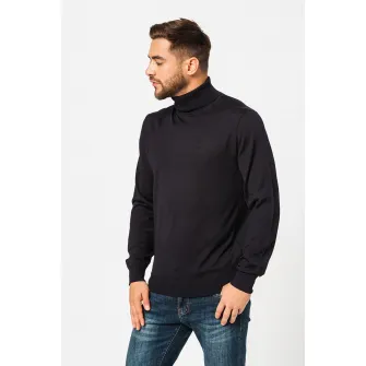 ARMANI EXCHANGE, Pulover de lana virgina cu guler inalt, Bleumarin, 2XL
