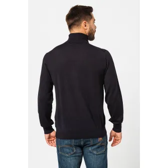 ARMANI EXCHANGE, Pulover de lana virgina cu guler inalt, Bleumarin, 2XL