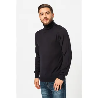 ARMANI EXCHANGE, Pulover de lana virgina cu guler inalt, Bleumarin, 2XL