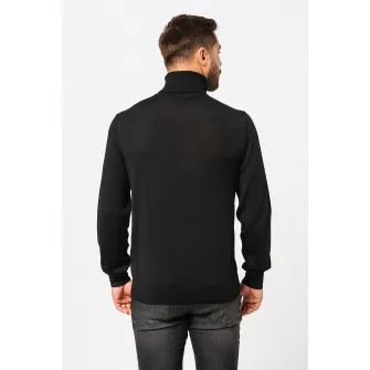 ARMANI EXCHANGE, Pulover de lana virgina cu guler inalt, Negru, M