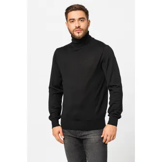 ARMANI EXCHANGE, Pulover de lana virgina cu guler inalt, Negru, M