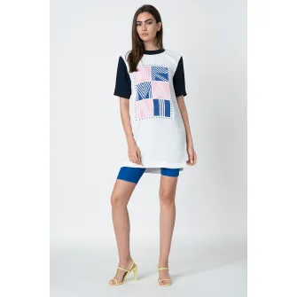 ARMANI EXCHANGE, Rochie tip tricou cu imprimeu logo contrastant, Alb/Bleumarin inchis/Roz, O